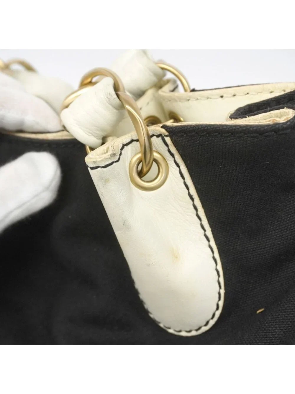 Chanel Chain Tote Leather Canvas Black Champagne Gold